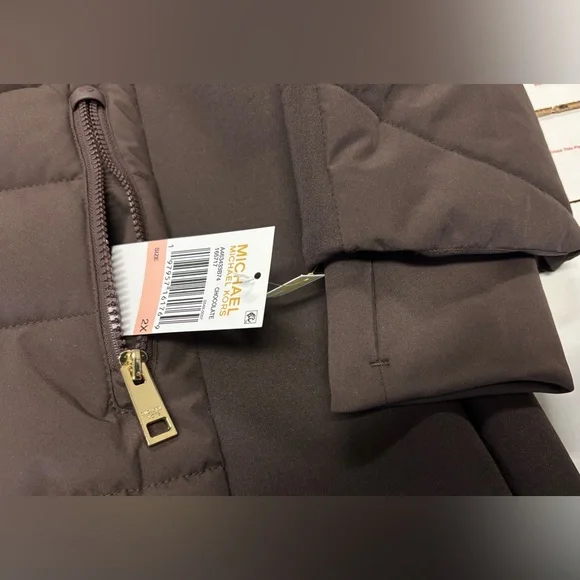 Michael Kors 💅❄️ Chocolate Winter Puffer Coat MK Jacket Fur Hood Plus Size NWT - Picture 5 of 8